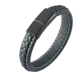 Bishilin Partner Armbänder mit Magnet, Lederarmband Männer Grün 16.5CM Geflochten Charms Armbänder für Herren Personalisiert 12MM von Bishilin