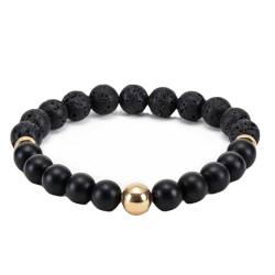 Bishilin Perlen Armband Herren, Armbänder Charms Bicolor mit 8MM Matt Achat und Schwarz Lavagestein Chakra Armband Männer Personalisiert 17-21CM von Bishilin