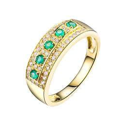 Bishilin Ring Damen 750 Gold, Verlobung Ringe Bandring mit 0.15ct Rund Smaragd Eheringe Diamant Trauringe für Frauen Gr.63 (20.1) von Bishilin