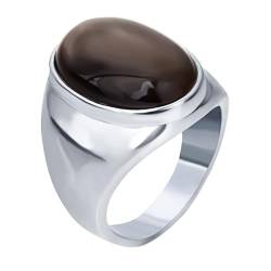 Bishilin Ring Herren Personalisiert, Ringe Edelstahl 23MM mit Braun Oval Stone Siegelring Partnerringe Hochzeit Ring Nickelfrei Silber Gr.62 (19.7) von Bishilin