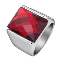 Bishilin Ring Herren Personalisiert, Ringe Edelstahl Breit 16MM mit Rot Zirkonia Siegelring Partnerringe Hochzeit Ring Nickelfrei Silber Größe 65 (20.7) von Bishilin