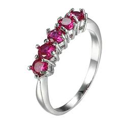 Bishilin Ringe für Frauen Silber, Hochzeit Ring Damen Versilbert mit 5 Steine Rot Zirkonia Verlobungsringe und Eheringe Größe 60 (19.1) von Bishilin