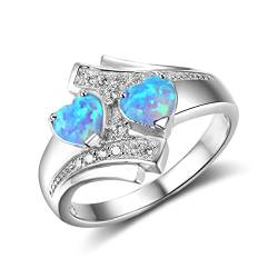 Bishilin Silber Ringe 925 Damen mit Gravur, Hochzeit Ring Blau Herz Opal und Zirkonia Eheringe Nickelfrei Verlobungsring für Frauen Größe 60 (19.1) von Bishilin