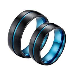 Bishilin Verlobungsringe Paarepreis Edelstahl, Schwarz Blau Ringe Breit 8MM Damen Gr.54 (17.2) + Herren Gr.60 (19.1) Partnerringe Hochzeit Ringe Paar Set von Bishilin