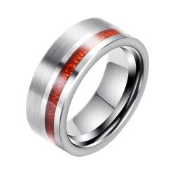 Bishilin Wolfram Ringe Männer, Silber Ring Personalisiert 8MM Gebürstet mit Holz Bandring Freundschaftsringe Paterringe für Herren Größe 62 (19.7) von Bishilin