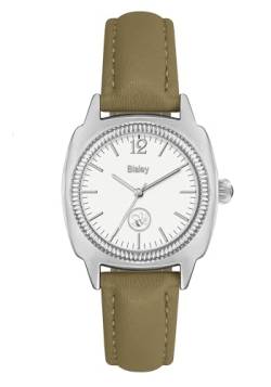 Bisley Damenuhr, schmales Lederarmband, Kleid, kleines Zifferblatt, Uhr für Damen, Vintage-Uhr, Silber/Olivgrün, Lässige Armbanduhr von Bisley