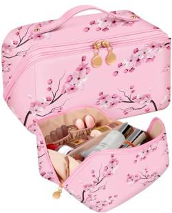 Bistup Make-up-Tasche mit Reißverschluss in der Mitte, 1 rosa Blüte, Damen von Bistup