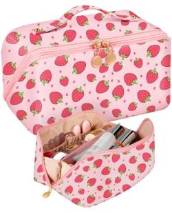 Bistup Make-up-Tasche mit Reißverschluss in der Mitte, 1 rosa Erdbeere, Damen von Bistup