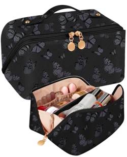 Bistup Make-up-Tasche mit Reißverschluss in der Mitte, 4 x schwarzer Schmetterling von Bistup