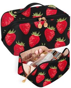 Bistup Make-up-Tasche mit Reißverschluss in der Mitte, 4. Schwarze Erdbeere, Damen von Bistup