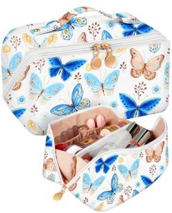 Bistup Mittlerer Reißverschluss Make-up-Tasche, 2-bunter Schmetterling, Damen von Bistup