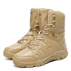 Bititger wasserdichter Militärstiefel für Herren, militärischer Outdoor-Wüstenstiefel, Kampfstiefel, Army-Stiefel, Sicherheits-Polizeistiefel, Leder mit Reißverschluss, Beige - Sand - Größe: 45 EU von Bititger