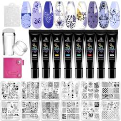 Biutee Nail Stamping Kit, 8 Farben Stamping Gel,12Pcs Nail Nagel Stamping Schblonen, DIY Nail Art Design Kit, UV Farbgel Gel Nägel Farben UV Gel Set von Biutee