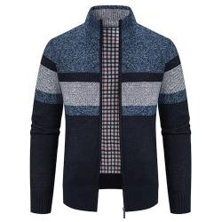 Biutimarden Herren Gestrickt Feinstrick Strickjacke mit Reissverschluss Stehkragen Lang Fleecejacke Mode Dicker Sweatjacke von Biutimarden