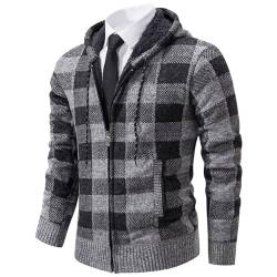 Biutimarden Herren Hoodie Cardigan Fleece gefüttert Pullover Pullover Kausal Dicke Strickcardigan Full Zip Winterjacke Mantel, hellgrau, Medium von Biutimarden