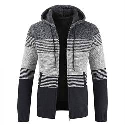 Biutimarden Herren Pullover Strick Herbst Winter Strickjacke Reißverschluss Hoodie Sweatshirt Jacke Fashion Mäntel mit Hut (Dkelgrau XL) von Biutimarden