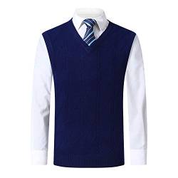 Biutimarden Herren West Ärmellose Pullunder Strickweste V-Ausschnitt Einfarbig Wollweste für Männer Klassische Gentleman (M, Navy Blau-1912) von Biutimarden