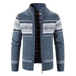 Biutimarden Strickjacke Mit Fleece-Innenseite Reißverschluss Lang Ärmel Jacke und Herren Strickjacke Cardigan Winter (Blue 8868, L) von Biutimarden