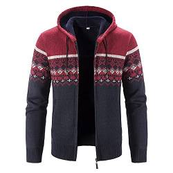 Biutimarden Strickjacke Mit Fleece-Innenseite Reißverschluss Lang Ärmel Jacke und Herren Strickjacke Cardigan Winter (Rot+Schwarz, L) von Biutimarden