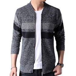 Herren Strickjacke Cardigan Samt Langarm Feinstrick Mit Stehkragen Und Reißverschluss Sweatshirt Jacke Fashion (Dunkelgrau XL) von Biutimarden