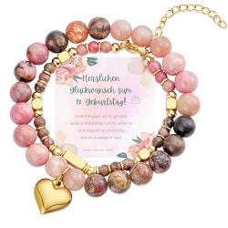 Bivei 18. Geburtstag Mädchen Geschenk, Chakra Armband Echte Steine fur Damen Tochter Schwester Freundin, Mutmacher Geschenk Frau Edelstein Armband fur 18 jahre mit Geburtstagskarte (18 Pink) von Bivei