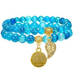 Bivei 7 Chakra Armband Echte Steine, Edelstein Armband Damen,Kristall Naturstein Yoga Armband（Blauer Drachenader-Achat） von Bivei