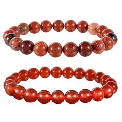 Bivei Natürliches Kristallarmband 8mm Perle Roter Achat Roter Jaspis Karneol Stretch-Perlenarmbänder für Frauen Schmuckgeschenke (Rot) von Bivei