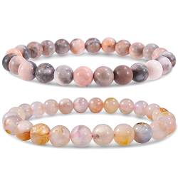 Bivei Perlen-Armband aus Rosenquarz-Kristallen, Steinarmbänder für Frauen, 8 mm, natürlicher rosa Zebra-Jaspis und Kirschblüten-Achat, Stretch-Perlenarmband, Geschenke (Rosa) von Bivei
