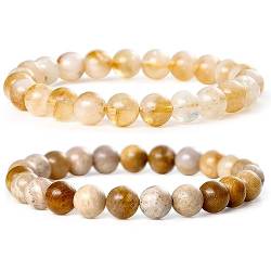 Bivei Perlenarmbänder Kristall Armband für Frauen 8mm Natürlicher Halbedelstein Citrin und Korallen-Jade Stretch-Perlenarmband Positive Energie Geschenke von Bivei