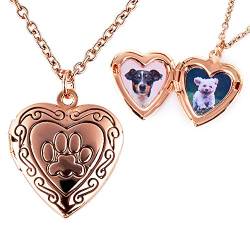Bivei Personalisierte Foto Medaillon Halskette für Haustier, die 2 Bilder Pfotenabdruck Hund/Katze Memorial Schmuck Herz Anhänger von Bivei