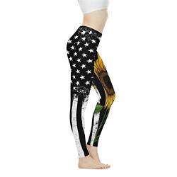 Biyejit Damen-Leggings, Yogahose mit hohem Taillenbund, Workout-Leggings, Amerikanische Flagge Sonnenblume, M von Biyejit