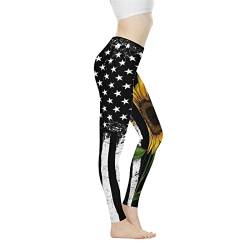Biyejit Damen-Leggings, Yogahose mit hohem Taillenbund, Workout-Leggings, Amerikanische Flagge Sonnenblume, S von Biyejit