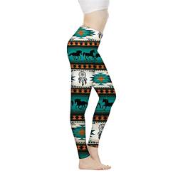 Biyejit Damen-Leggings, Yogahose mit hohem Taillenbund, Workout-Leggings, Aztekisches Tribal-Pfer, S von Biyejit