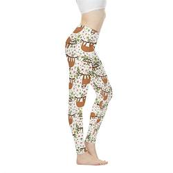 Biyejit Damen-Leggings, Yogahose mit hohem Taillenbund, Workout-Leggings, Niedliche Faultier, L von Biyejit