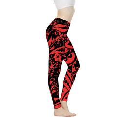 Biyejit Damen-Leggings, Yogahose mit hohem Taillenbund, Workout-Leggings, Polynesisches Blumenmuster, XXL von Biyejit