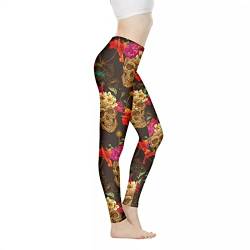 Biyejit Damen-Leggings, Yogahose mit hohem Taillenbund, Workout-Leggings, Rose Sugar Skull, L von Biyejit