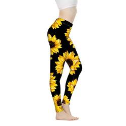 Biyejit Damen-Leggings, Yogahose mit hohem Taillenbund, Workout-Leggings, Sonnenblumen, L von Biyejit