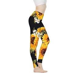 Biyejit Damen-Leggings, Yogahose mit hohem Taillenbund, Workout-Leggings, Sonnenblumenmuster, L von Biyejit