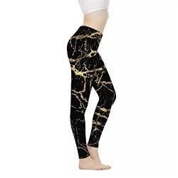 Biyejit Damen-Workout-Yogahose, athletischer Overall, Fitnessstudio, Tanz, Workout-Leggings für Damen, Murmeln Gold Schwarz, XS von Biyejit