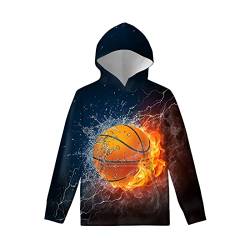 Biyejit Fleece-Hoodies für Jungen und Mädchen, Plüschpullover, lässig, mit Tasche, für Kinder im Alter von 6–16 Jahren, Basketball, 14-16 Jahre von Biyejit