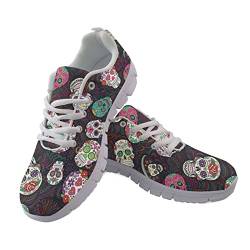 Biyejit Floral Sugar Skull Print Damen Athletic Mesh Atmungsaktive Herren Casual Sneakers Lace Up Comfort Schuhe von Biyejit