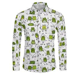 Biyejit Herren Langarm Kleid Hemden Faltenfrei Casual Button Down Shirt Übergröße XS-6XL, Cartoon Frosch, M von Biyejit