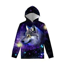 Biyejit Jungen Mädchen Fleece Hoodies Plüsch Pullover Hoodie Casual Kapuzenpullover Sweatshirts mit Tasche für Alter 6-16 Kinder, Galaxy Wolf, 8-10 Jahre von Biyejit