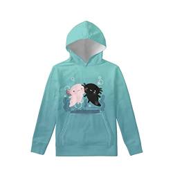 Biyejit Jungen Mädchen Fleece Hoodies Plüsch Pullover Hoodie Casual Kapuzenpullover Sweatshirts mit Tasche für Alter 6-16 Kinder, Niedliches Cartoon-Axolotl, 11 - 13 Jahre von Biyejit