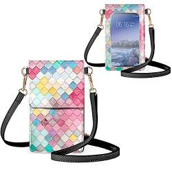 Biyejit Kleine Crossbody Handytasche für Frauen Handy Schultertaschen Kartenhalter Brieftasche Geldbörse Touchscreen Tasche, Bunte Waage von Biyejit