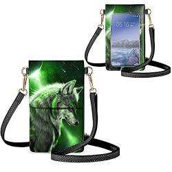 Biyejit Kleine Crossbody Handytasche für Frauen Handy Schultertaschen Kartenhalter Brieftasche Geldbörse Touchscreen Tasche, Galaxy Wolf, Einheitsgröße von Biyejit