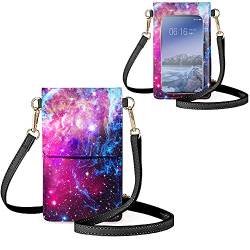 Biyejit Kleine Crossbody-Touchscreen-Handytasche für Damen, Handy-Schultertaschen, Kartenhalter, Geldbörse, Geldbörse, Galaxy Stars, Small von Biyejit