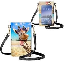 Biyejit Kleine Crossbody-Touchscreen-Handytasche für Damen, Handy-Schultertaschen, Kartenhalter, Geldbörse, Hawaii-Sonnenbrille Giraffe von Biyejit