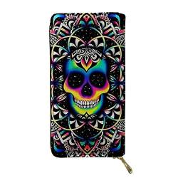 Biyejit Lange Damen-Geldbörse, Leder, Reise-Geldbörse, Kreditkartenhalter, Handy-Clutch, großes Fassungsvermögen, Reißverschluss, Trippy Skull, Einheitsgröße von Biyejit