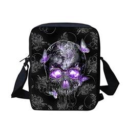 Biyejit Messenger Bags Schulter Crossbody Handbgas Sling Satchel mit verstellbaren Trägern, Schädel mit Schmetterling von Biyejit